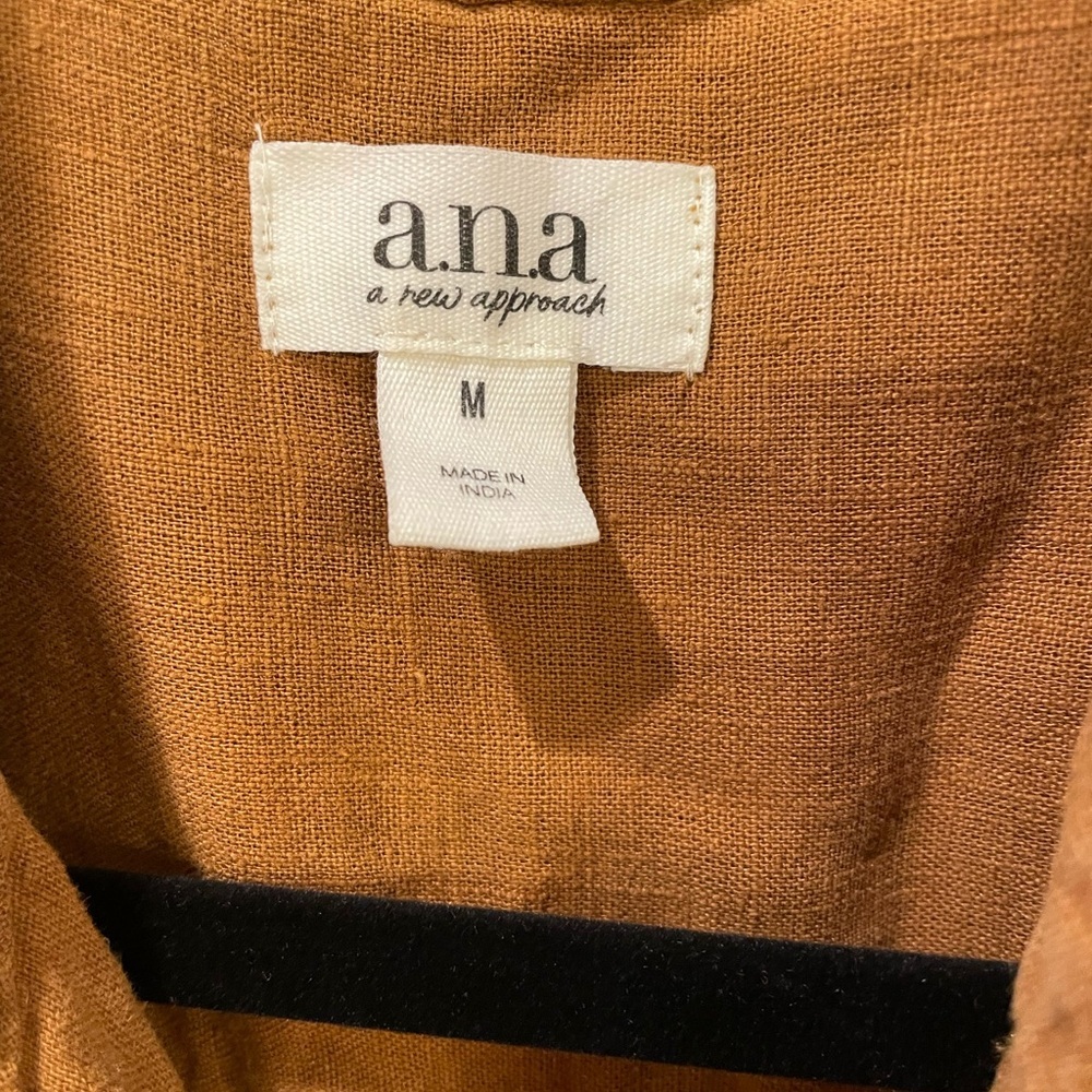 a.n.a. Linen Blend Midi Shirt Dress Tie Waist Button Front Brown M NWT - Picture 10 of 12